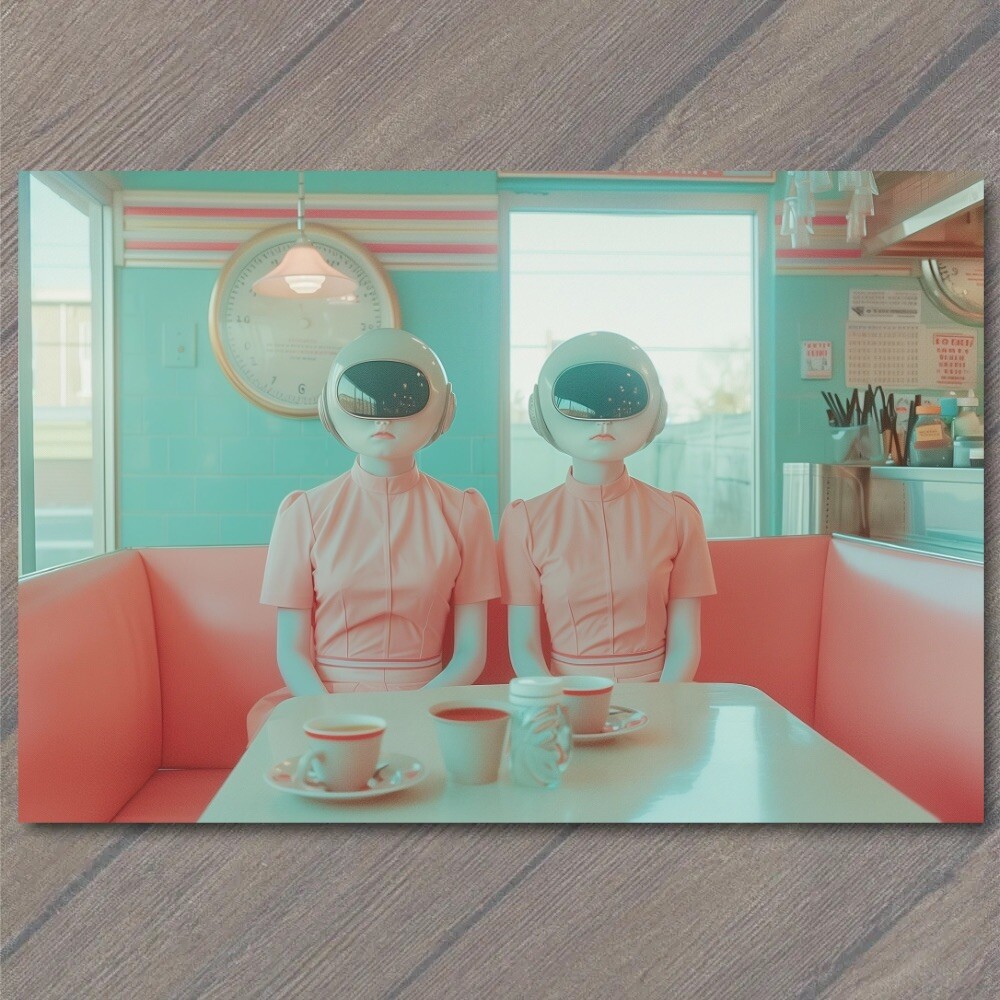 STICKER Alien Casual Cafe Sitting Normal Everyday Mundane Restaurant Strange