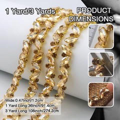 PEARLY JUN 1 Yard Champagne Gold Rhinestone Chain Trim 1 Yard,