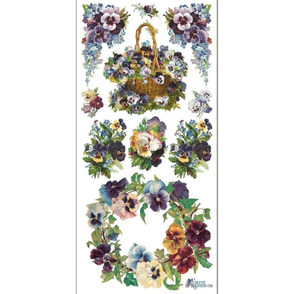 Violette Stickers – Pansy Wreath – 1 Spring Flowers Sticker Sheet – Scrapbooks