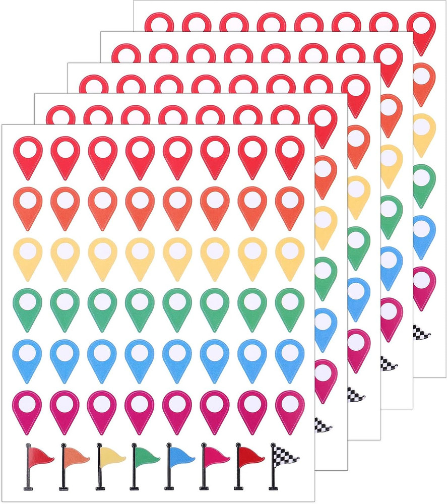 280 Pcs Map Stickers, Self-Adhesive Map Location Markers Stickers, Colorful Peel