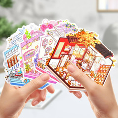 4 Sets Cute 3D Miniature Scene Stickers for Keychain Bags 3D Sticker Scene with