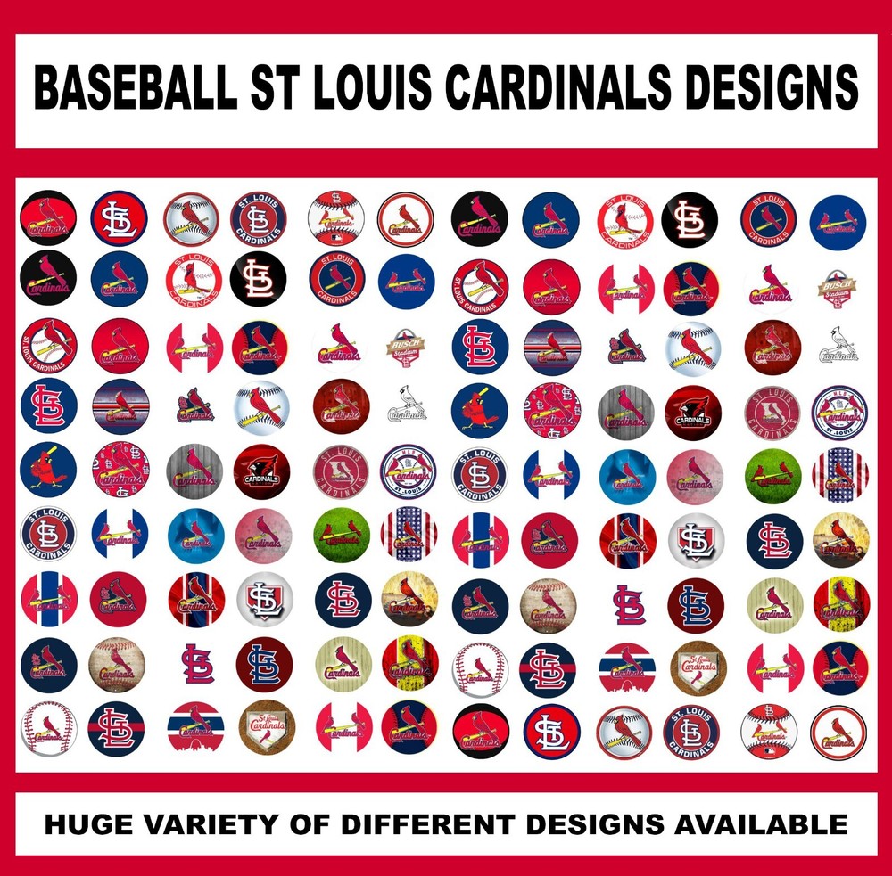 100 Precut BASEBALL CARDINALS TEAM BOTTLE CAP CHARM TRAY IMAGES 1 inch DESIGNS