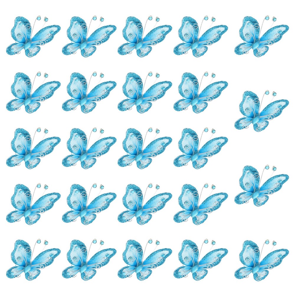 24Pcs Butterflies for Crafts, 2.2″ Organza Butterflies, Lake Blue