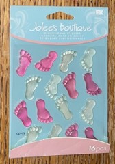 RARE Jolees Cabochons Baby FOOTPRINTS Pink & Green Card 3D Scrapbook Stickers