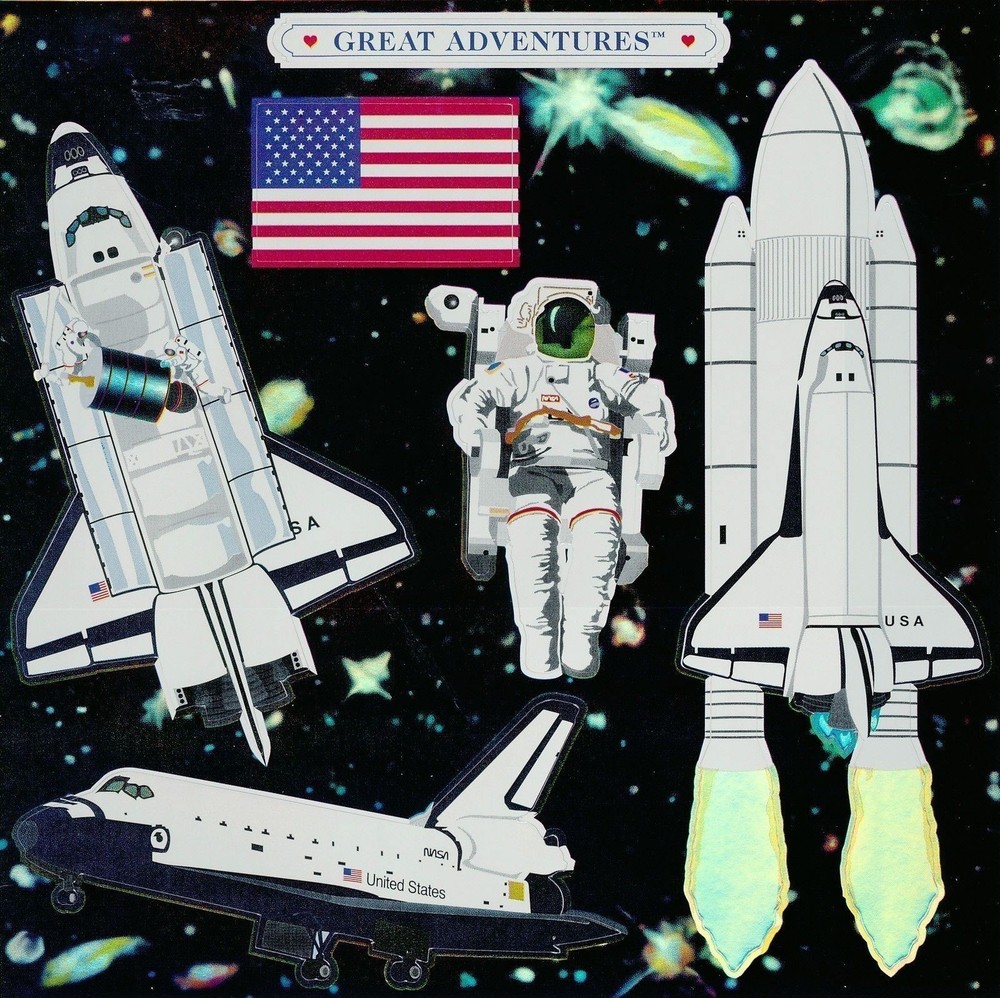 6″ x 6″ ~ Space Shuttle USA Galaxy Flag Astronaut Grossman Sticker SALE ~