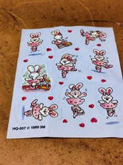 Vintage 1989 Stickers Ballet Ballerina Bunny Rabbit 80s One sheet