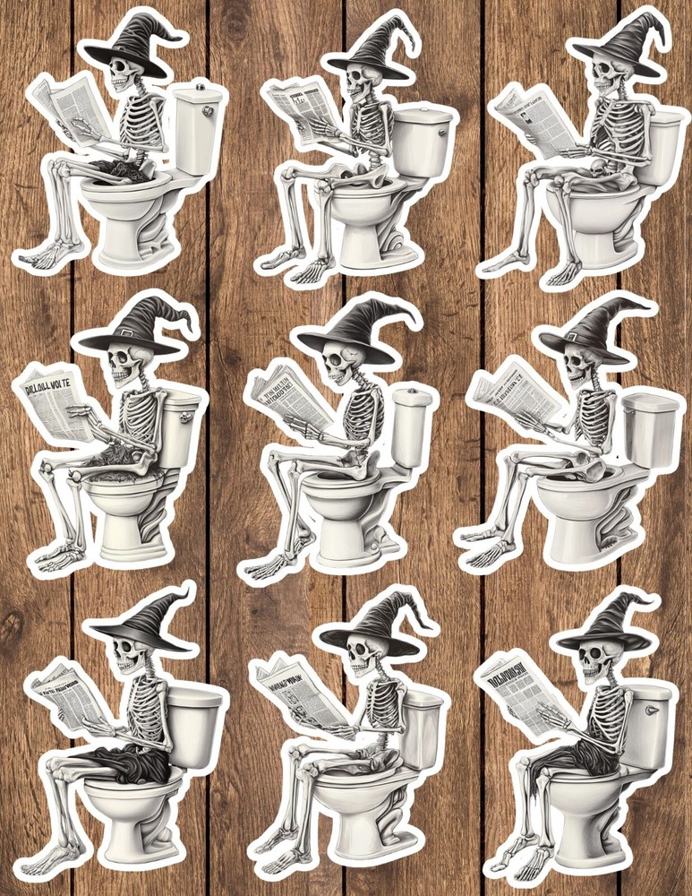 Skeleton On Toilet Die Cut Vinyl Stickers Scrapbooking Laptop Waterbottle