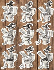 Skeleton On Toilet Die Cut Vinyl Stickers Scrapbooking Laptop Waterbottle