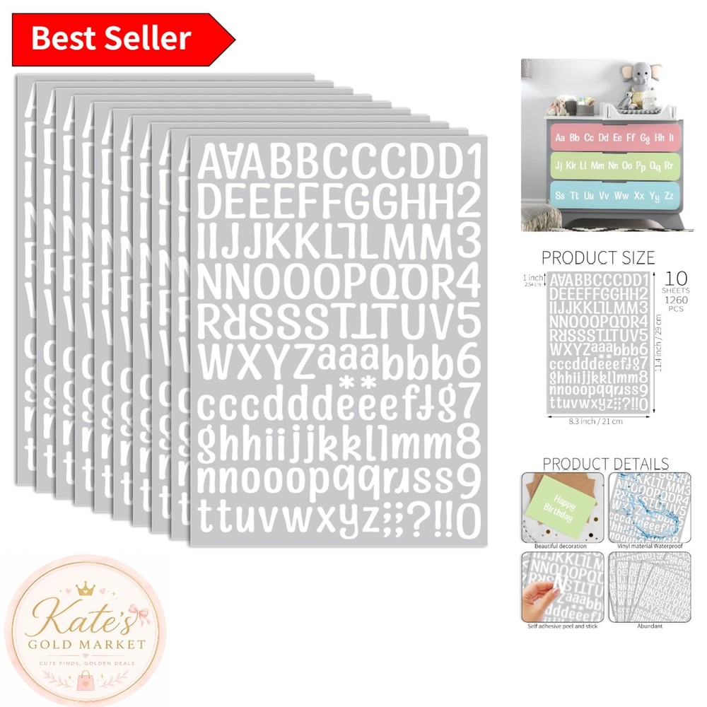10 Sheets of 1-Inch Art White Vinyl Letter Stickers – 1260 Self-Adhesive Labels