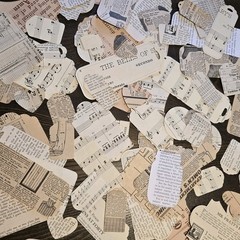 20 Die Cut Paper Tags – Vintage Book Pages Sheet Music Scrapbooking Junk Journal