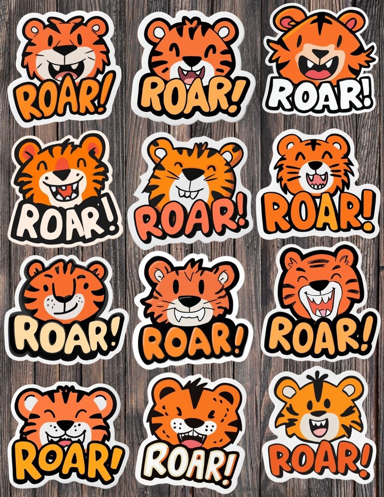 Roar Tiger Die Cut Vinyl Stickers Set Scrapbooking Laptop Waterbottle