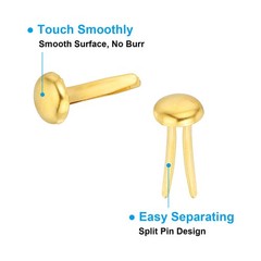 200 PCS Paper Brass Fasteners Split Pins Pastel Mini, Gold, 5 x 9 mm