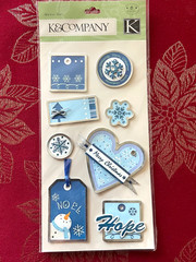 K & COMPANY MERRY CHRISTMAS BLUE METAL TAGS – SO CUTE 3D STICKERS