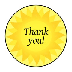 Thank you stickers, labels, tags, envelope seals, bright yellow sun