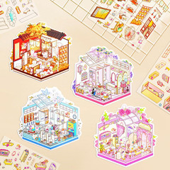 4 Sets Cute 3D Miniature Scene Stickers for Keychain Bags 3D Sticker Scene with