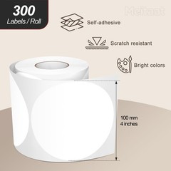 4 Inches White Circle Stickers Roll 300 PCS, Self-Adhesive Large Round Color …