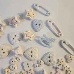 UNUSED Decorative Buttons PASTEL BABY HEARTS STARS BRADS Craft Sewing Scrapbook