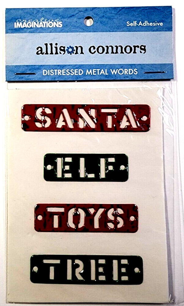Creative Imaginations Christmas Distressed Metal Words Santa Elf Tree RARE Craft