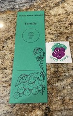 Vintage 1977 Bookmark Award – Grape Scratch n’ Sniff Sticker Terrific Good Work
