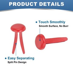 1000 PCS Paper Brass Fasteners Split Pins, Red, 4.5 x 8 mm