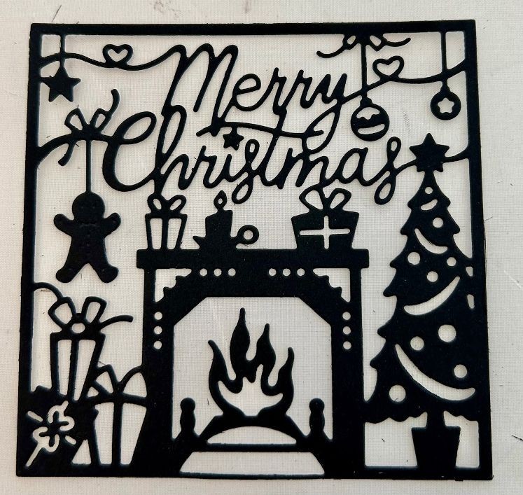 Xmas Die Cuts * Merry Christmas Fireplace Scene * Set of 6 * Black Cardstock