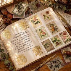60pcs Vintage Postage Stamp Stickers, Aesthetic Botanical Deco Paper Sticker for