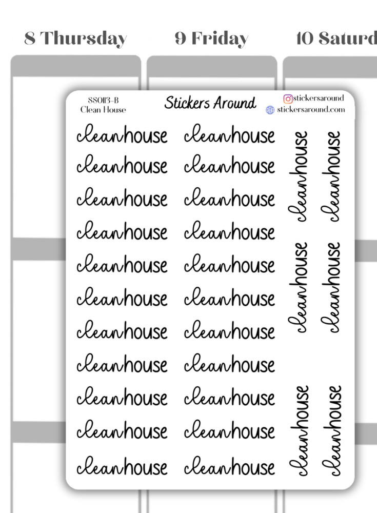 Clean House Duo Font Script Planner Sticker, Handwriting, Chores Stickers