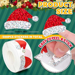 1000 Christmas Stickers: 500 Glitter Santa Hat & 500 Green Tree Decals