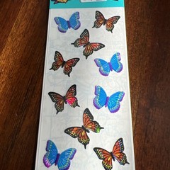 Vintage SANDYLION Mother of Pearl Butterfly Stickers 1 Strip 3 Mods Irridescent