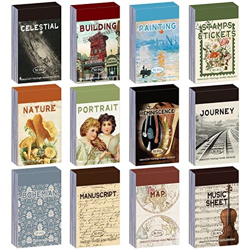 12 Sets 600 Sheets Washi Stickers for Journaling, Map Nature Celestial Portrait