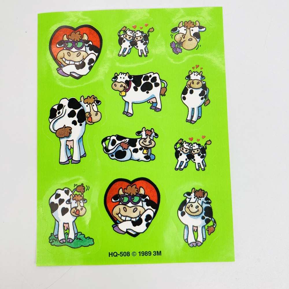 Vintage 3M Cow Stickers 1989 Love Hearts Green