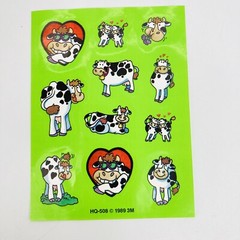 Vintage 3M Cow Stickers 1989 Love Hearts Green