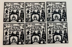 Xmas Die Cuts * Merry Christmas Fireplace Scene * Set of 6 * Black Cardstock