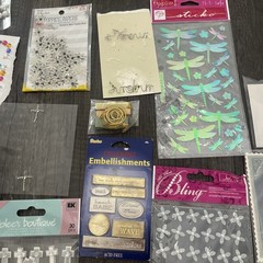 Mixed Scrapbooking Embellishments Lot Rhinestones Stickers Charms Craft