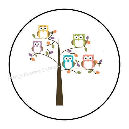30 OWLS IN A TREE ENVELOPE SEALS LABELS STICKERS PARTY FAVORS 1.5″ ROUND