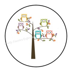 30 OWLS IN A TREE ENVELOPE SEALS LABELS STICKERS PARTY FAVORS 1.5″ ROUND