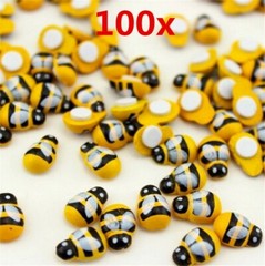 100pcs Mixed Mini Bees Self Adhesive Wooden Bumble Bee Craft Card Wood Decor DIY