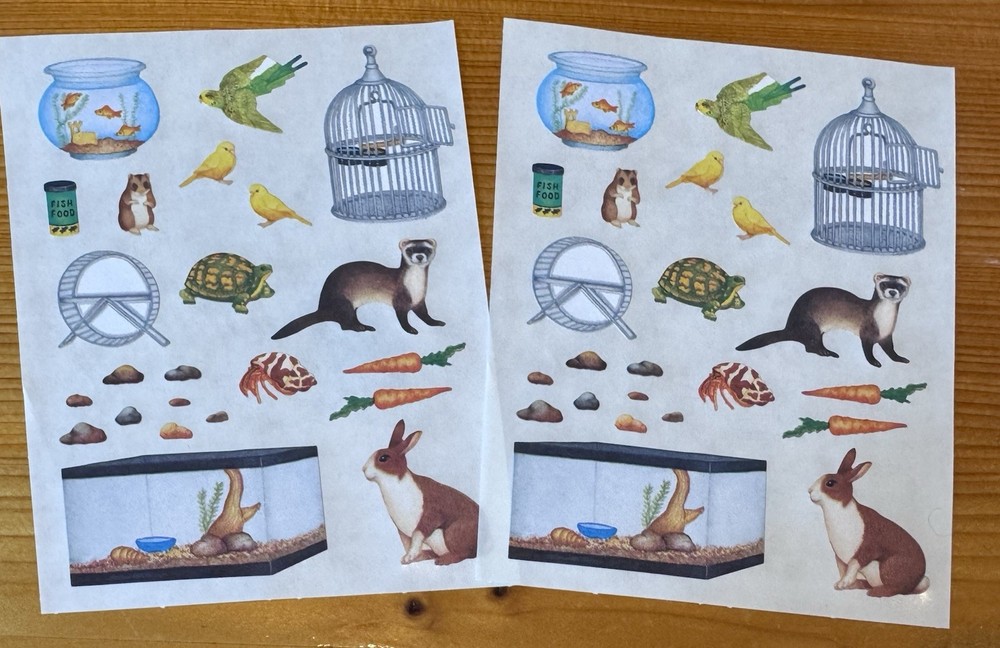 Creative Memories lot of 2 Stickers FISH BIRDS GERBIL TURTLE RABBIT 4″ X 5″ NEW