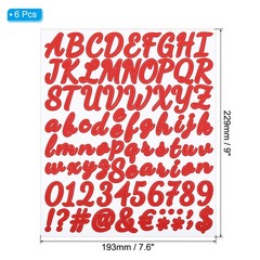 Alphabet Letters Numbers Stickers, 6 Sheets Self Adhesive Cursive Decal, Red