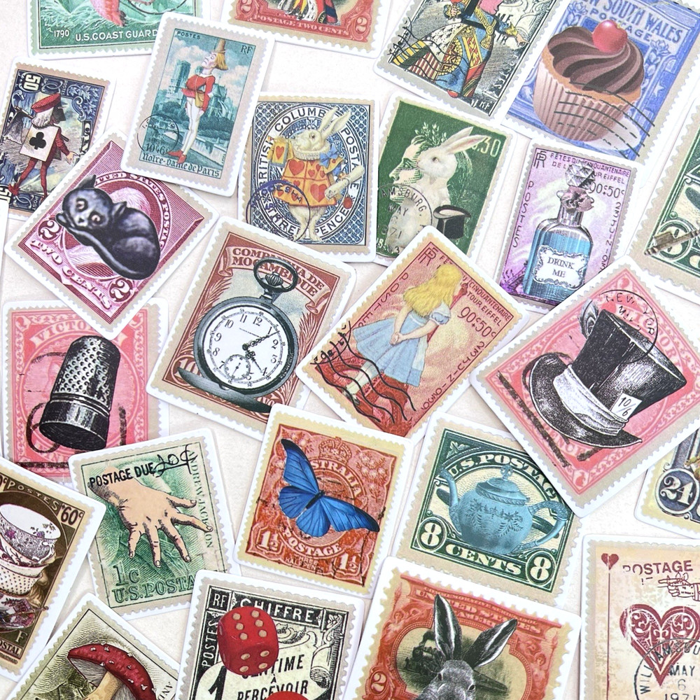 Alice in Wonderland Stamp Stickers Scrapbooking Junk Journaling Laptop Phones