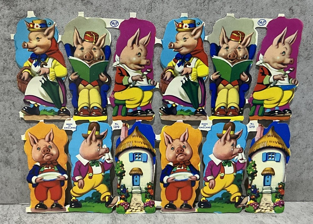 Set Of 12 Merrimack Die Cut Diecut Vintage 1970s Anamorphic Pigs