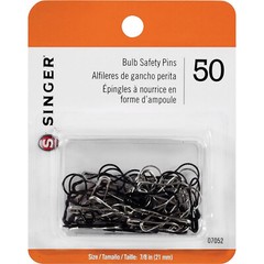 Singer Metal Bulb Loop Safety Pins 50 pieces Black and Nickel in plastic case