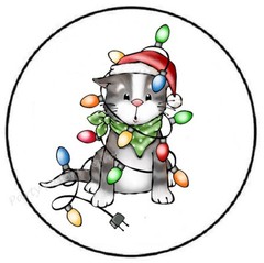 CAT WITH CHRISTMAS LIGHTS ENVELOPE SEALS LABELS STICKERS PARTY FAVORS