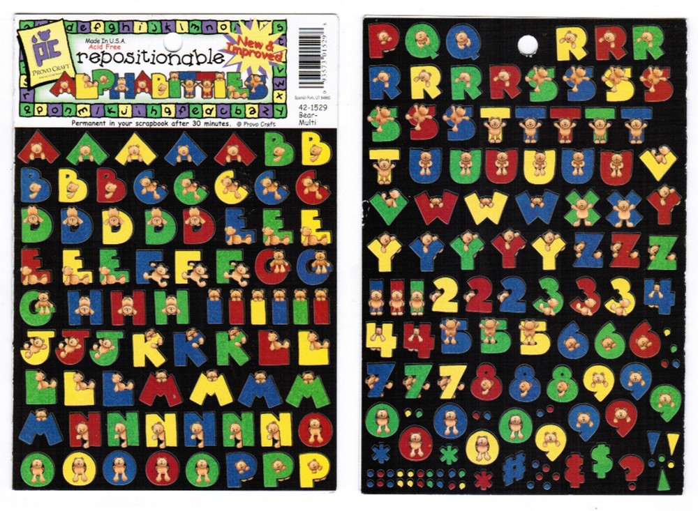Teddy Bears Numbers New Pack Scrapbook Stickers Repositionable Alphabitties ABC