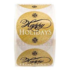 Elegant Faux Gold and Black Happy Holiday Stickers / 500 Faux Foil Christmas …