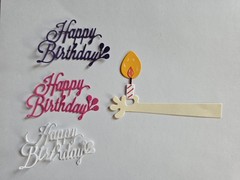 1 Happy Birthday Word Die Cuts & Hand With Candle Scrapbook cardstock assorted