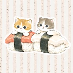 Kawaii Cat Dessert & Sushi Sticker Set | Cute Waterproof Vinyl Planner Laptop De