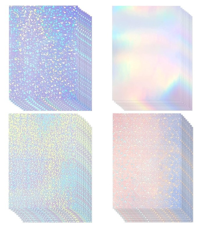 36 Sheets Holographic Sticker Paper Clear A4 Vinyl Sticker Paper Self-Adhesive