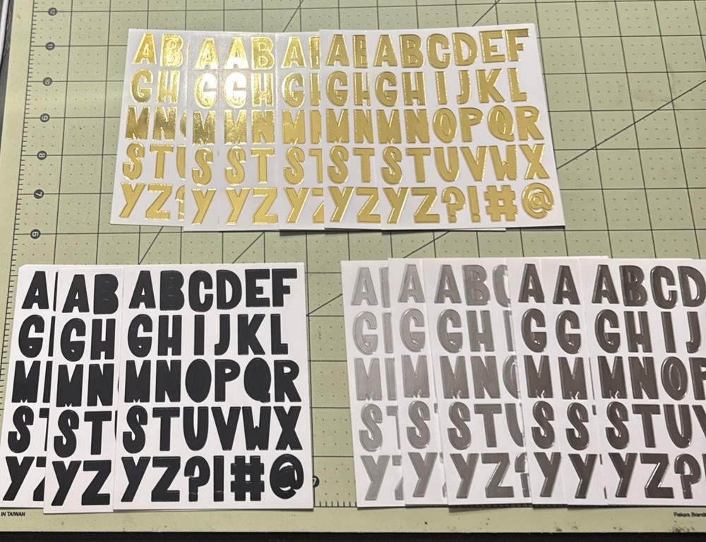 450Pcs Letter Stickers – 15 Sheets Uppercase Alphabet 1” Black, Gold & Silver