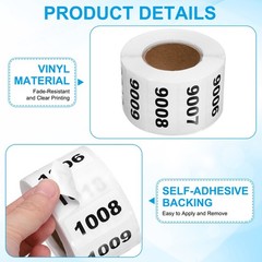 0.8×1.6 Inch Inventory Sticker, 1 Roll 9001 to 10000 Number Label 1000 Stickers